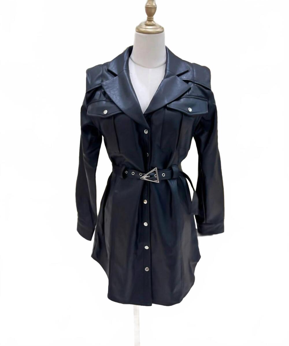 NEW PRIVY women's myra leather jacket dress in black